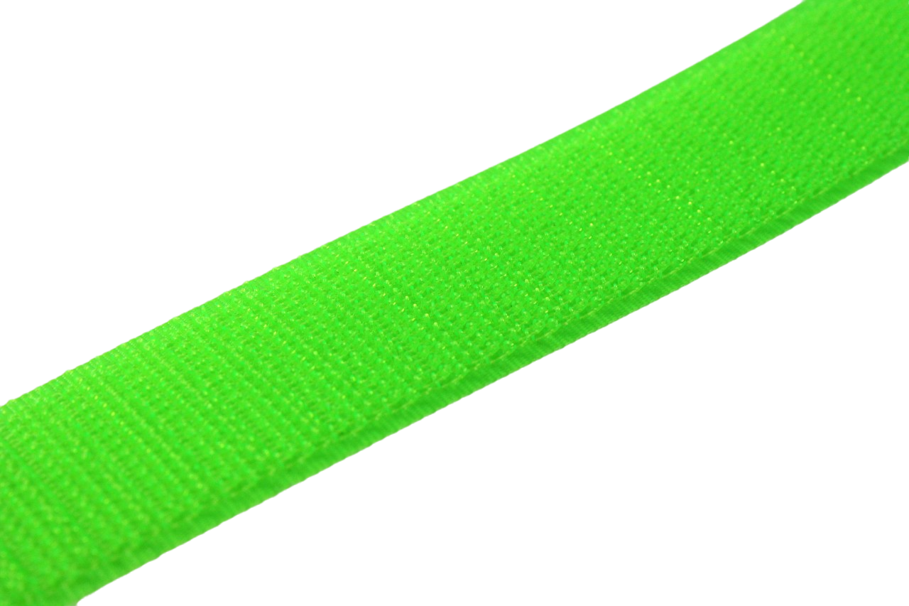 A close up of the green hook tape