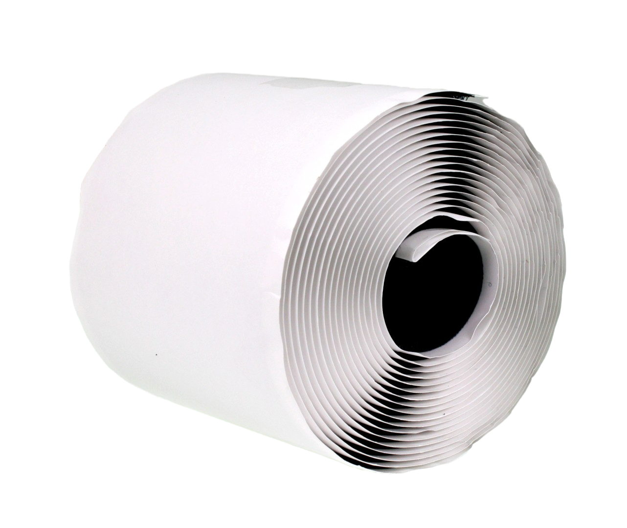 An end view of a roll of 4" hook tape, adhesive backed