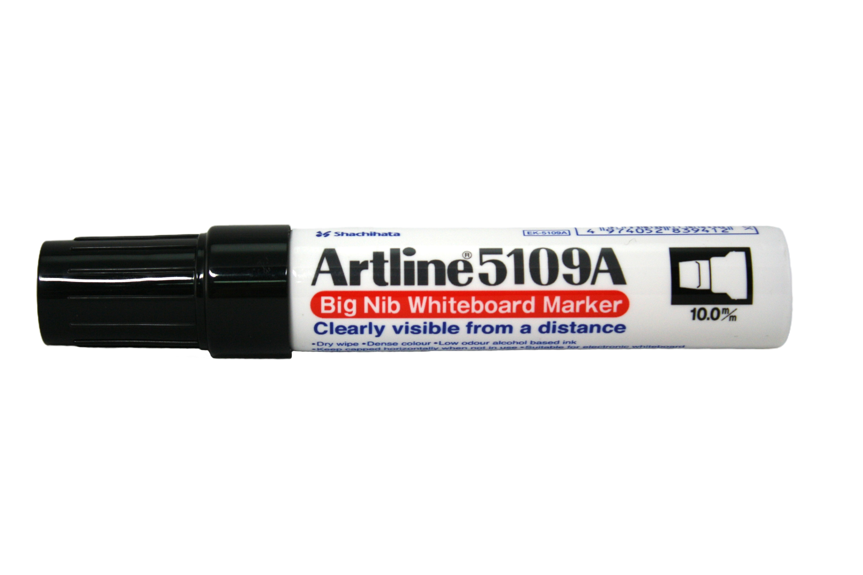 Artline 5109A Big Nib Whiteboard Marker, black, lid on