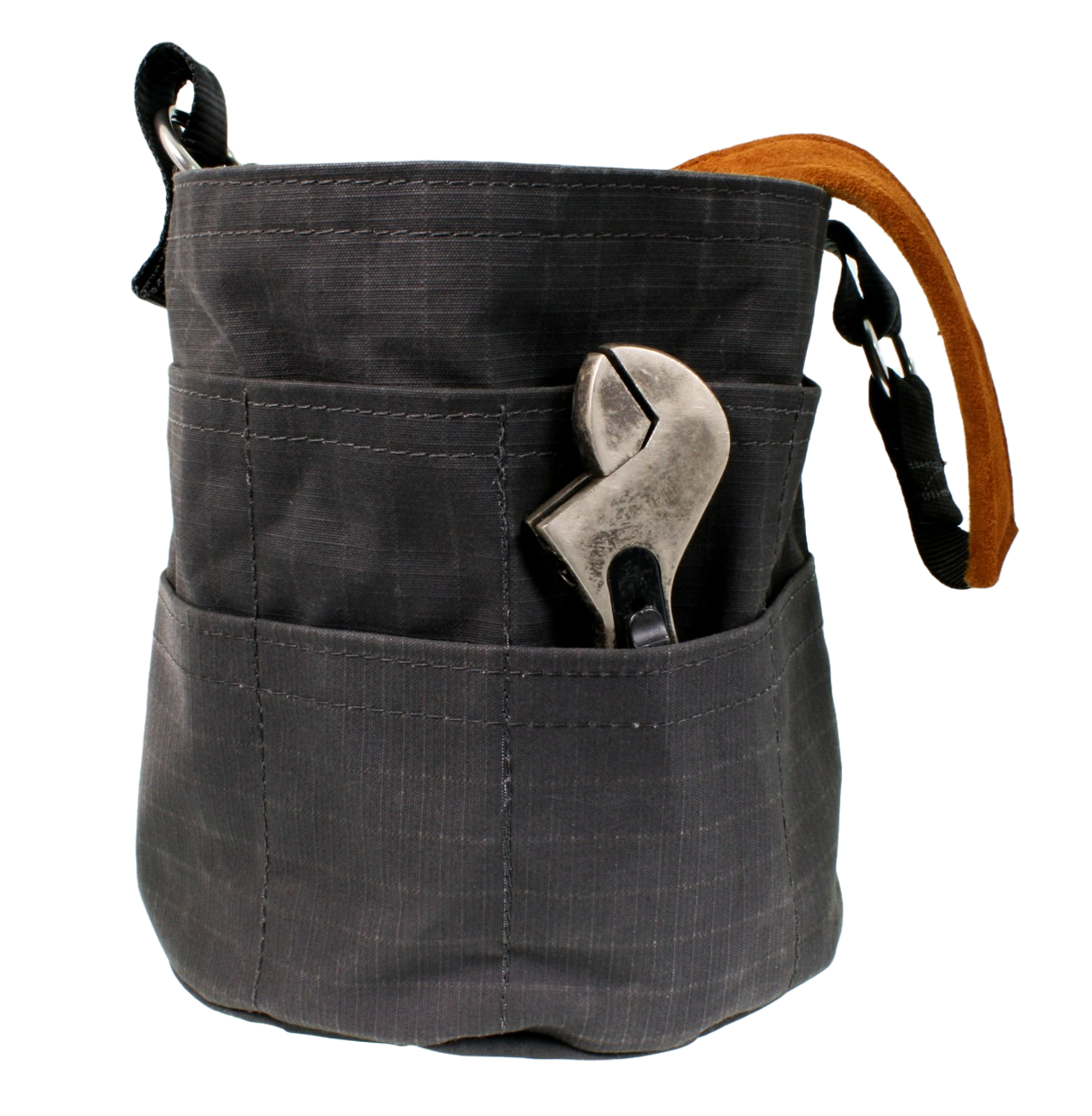 The other side of the bucket with a spanner in a pocket