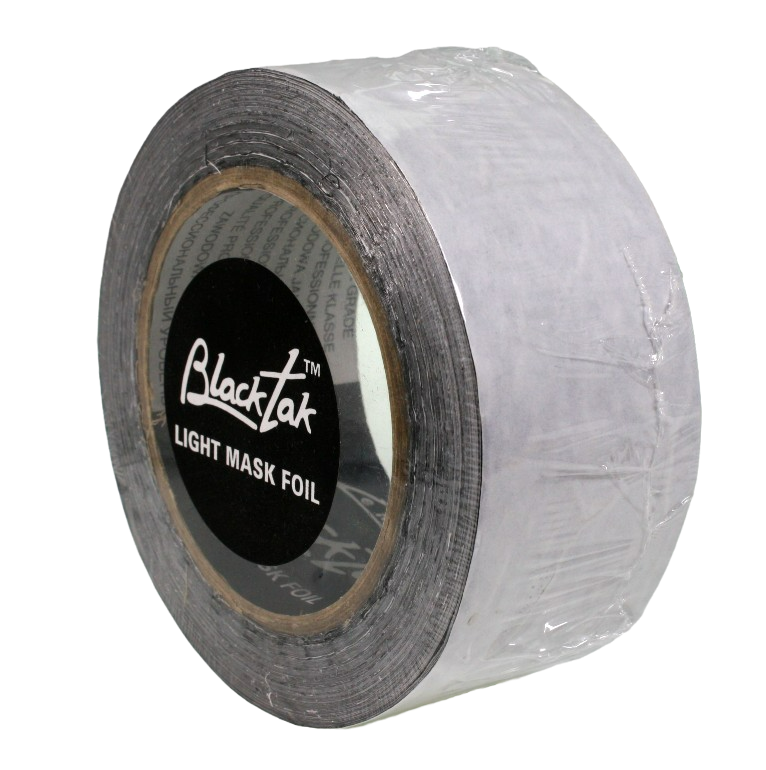 Side view of Le Mark BlackTak foil tape, in packaging