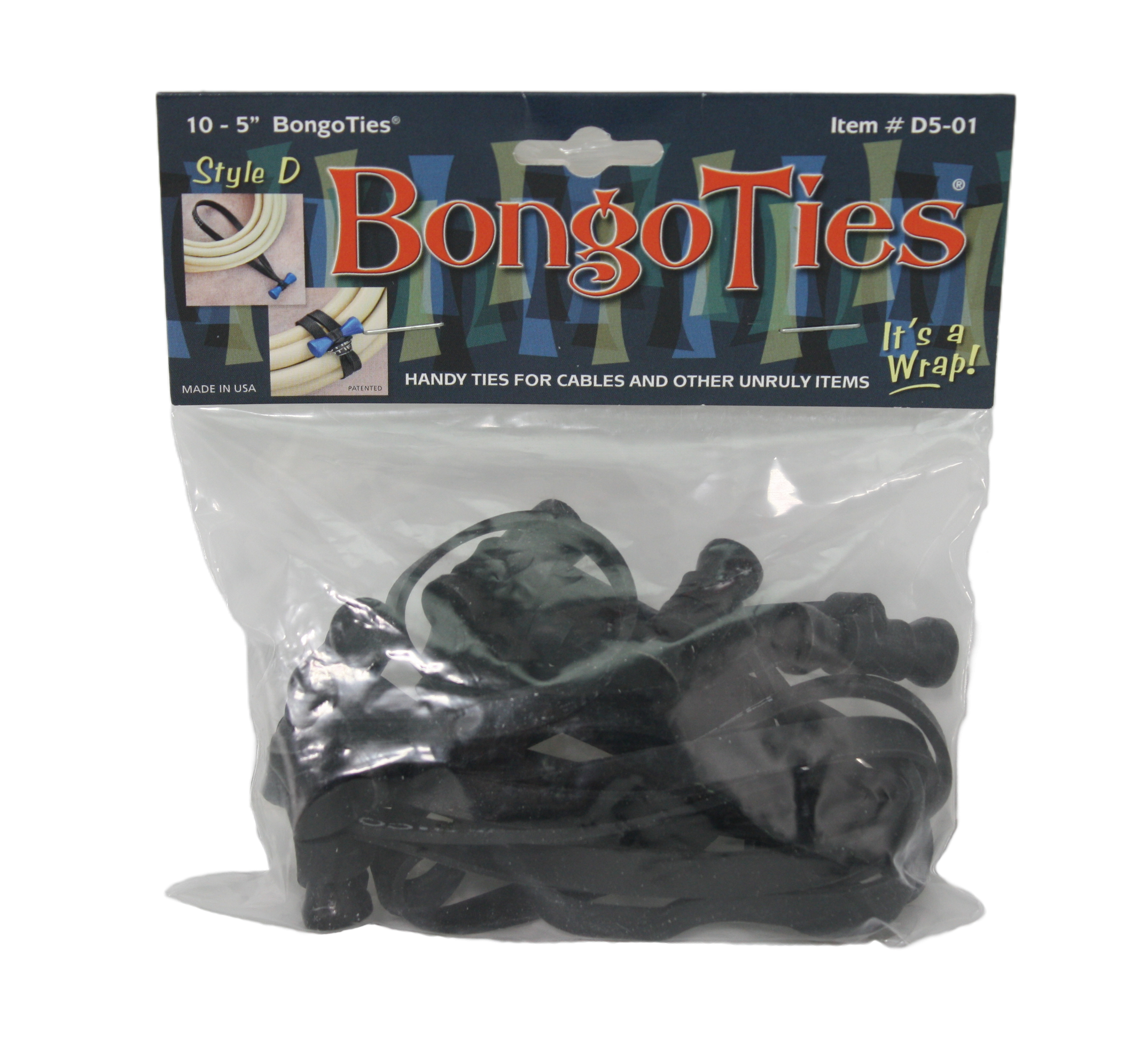 Packet of 10 Bongo Ties, Stealth Black colour