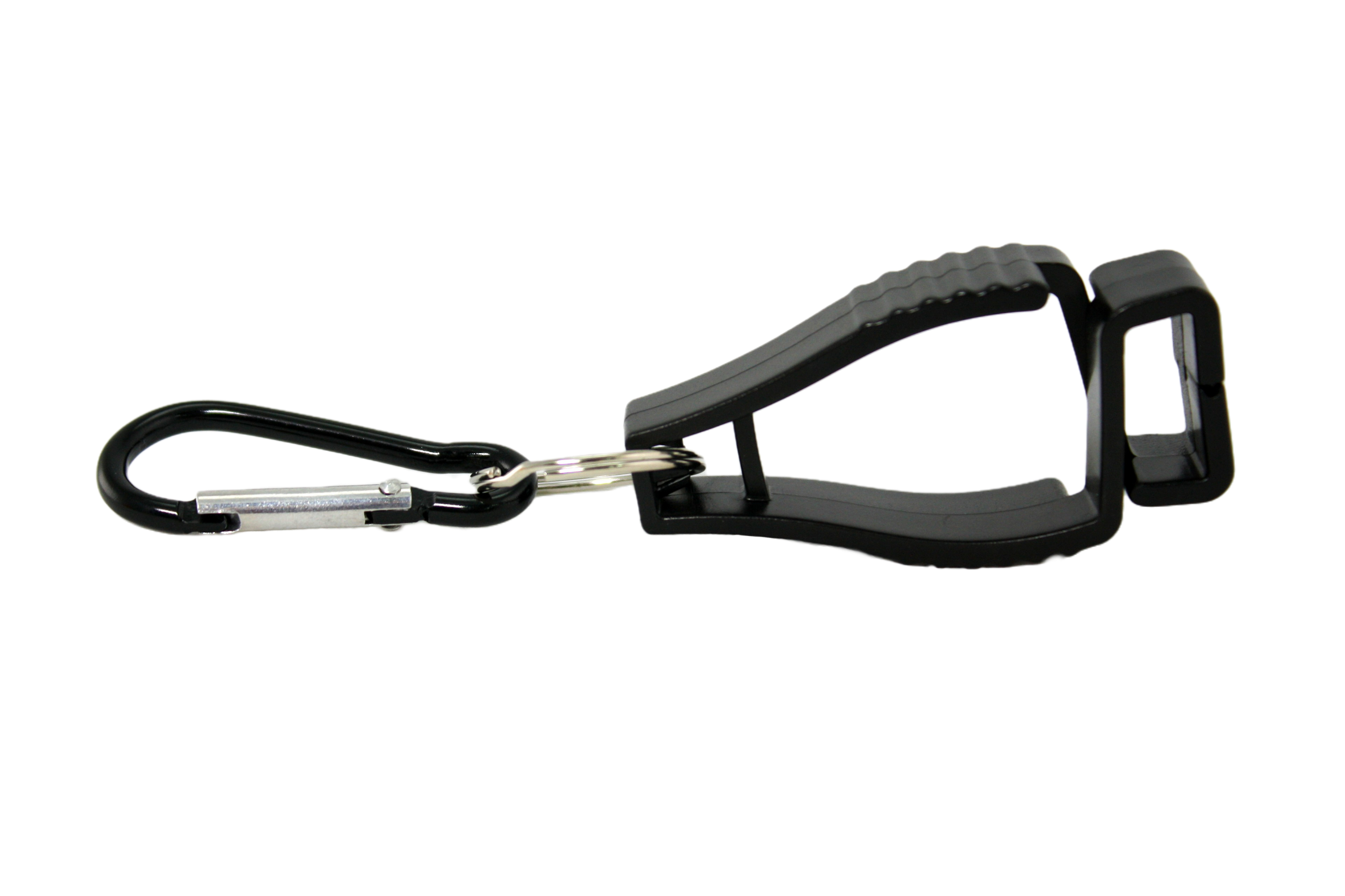 Side view of the glove clip and carabiner