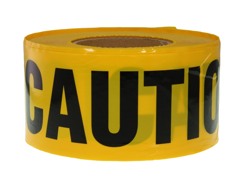 Front of a roll of the CAUTION tape, showing part of the word