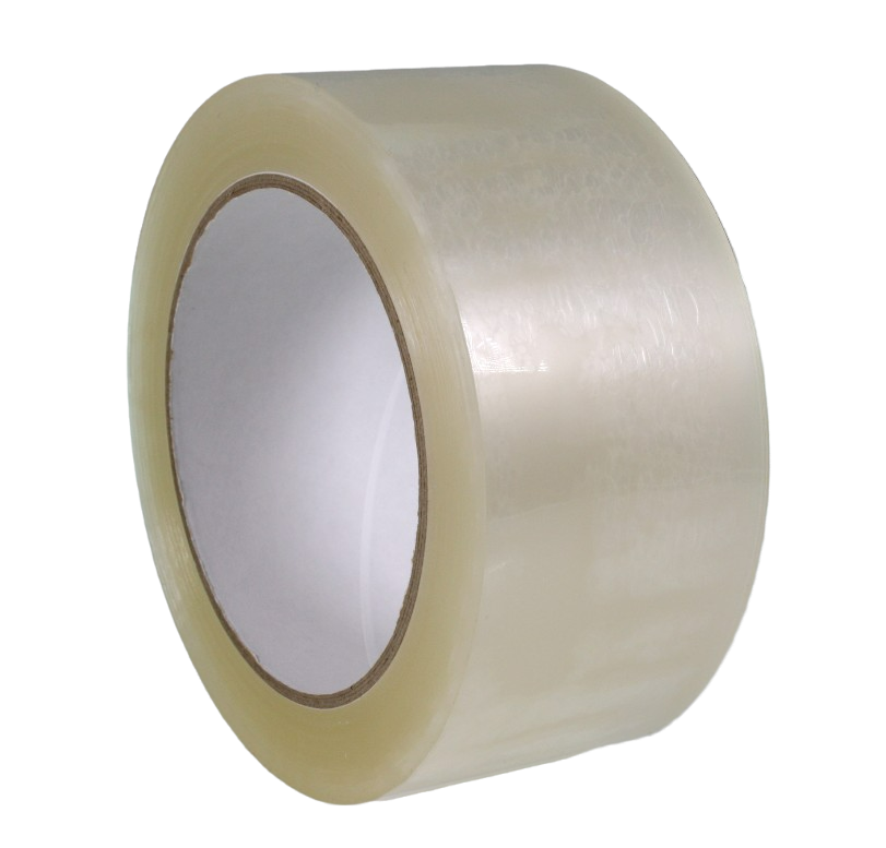 A roll of clear packing tape, another side view