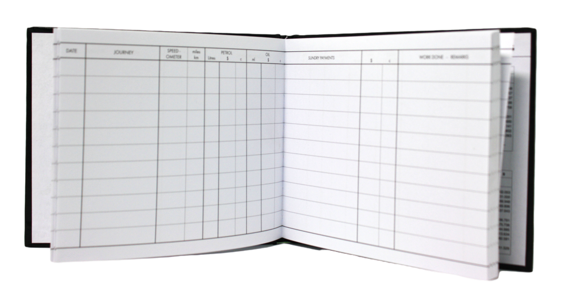 Inside pages showing ruled columns and lines