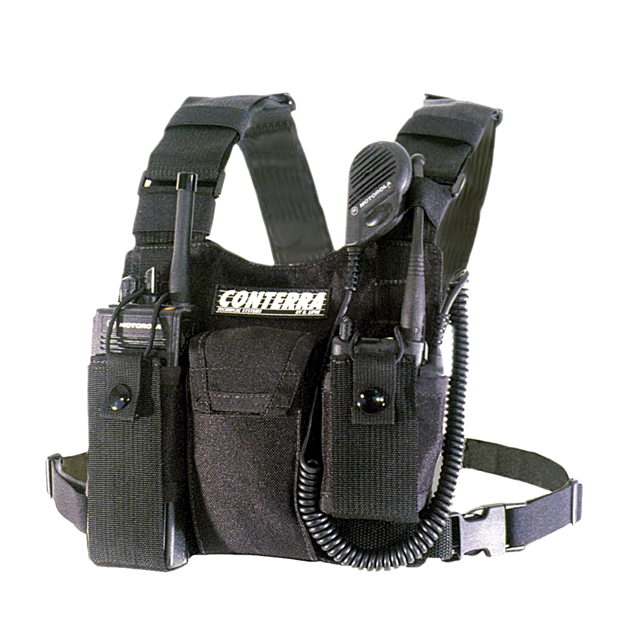 Conterra Double Adjusta Pro Radio Chest Harness with a radio in each pocket.
