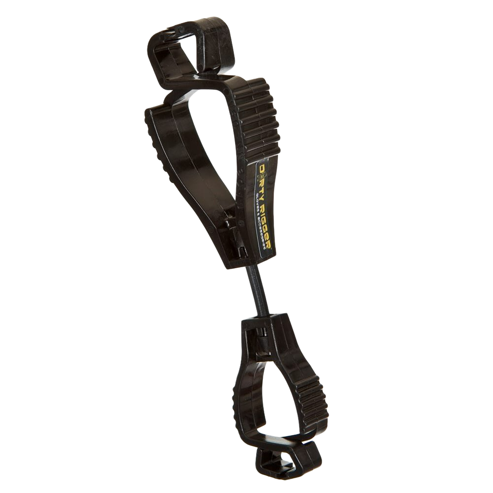 Dirty Rigger Glove Clip, black, with the Dirty Rigger logo in yellow