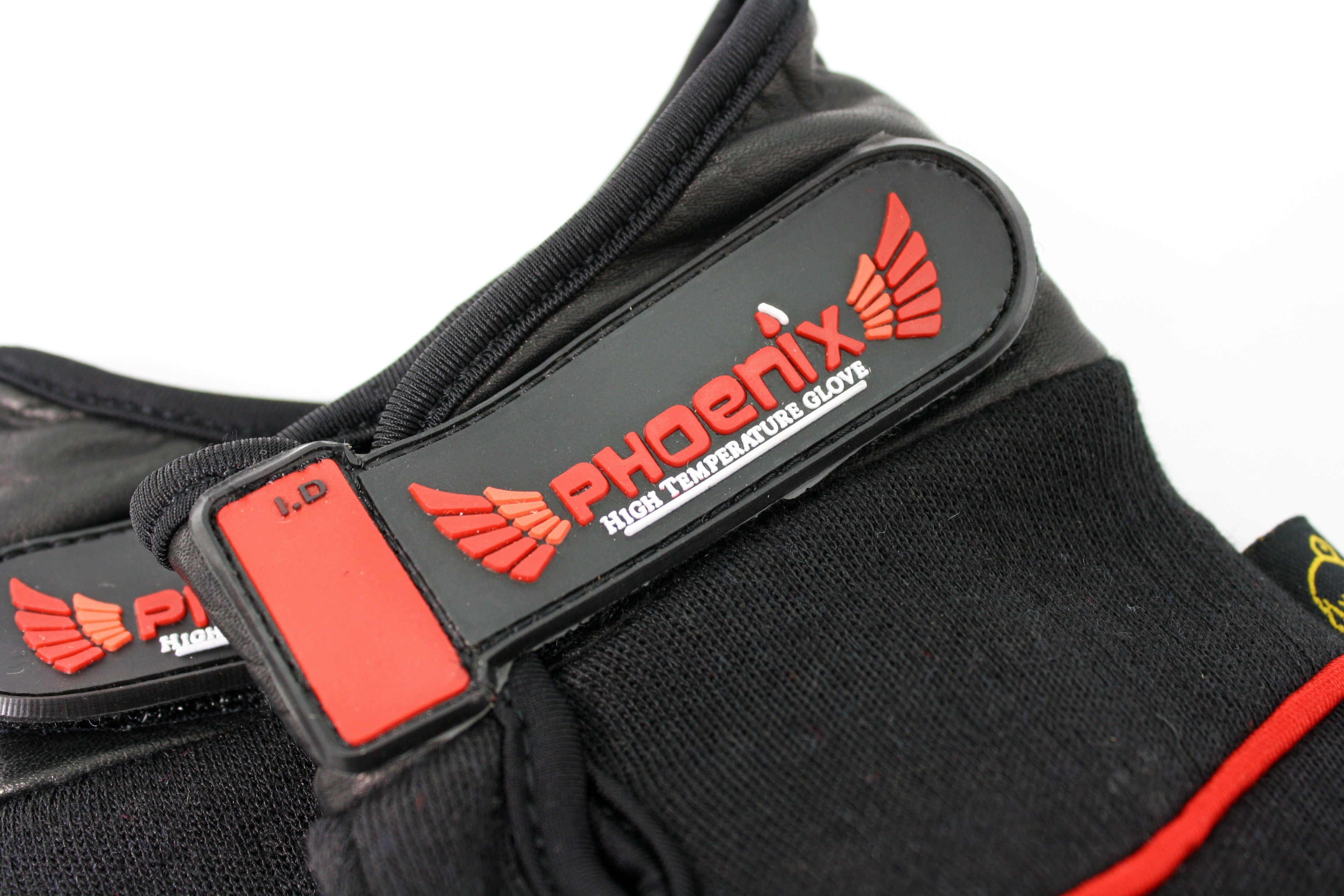 Close up of the 'Phoenix' logo at the wrist of the glove.