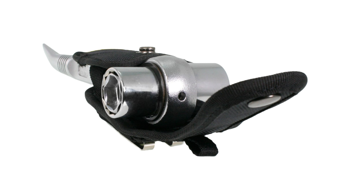 Podger in holster, top flap open