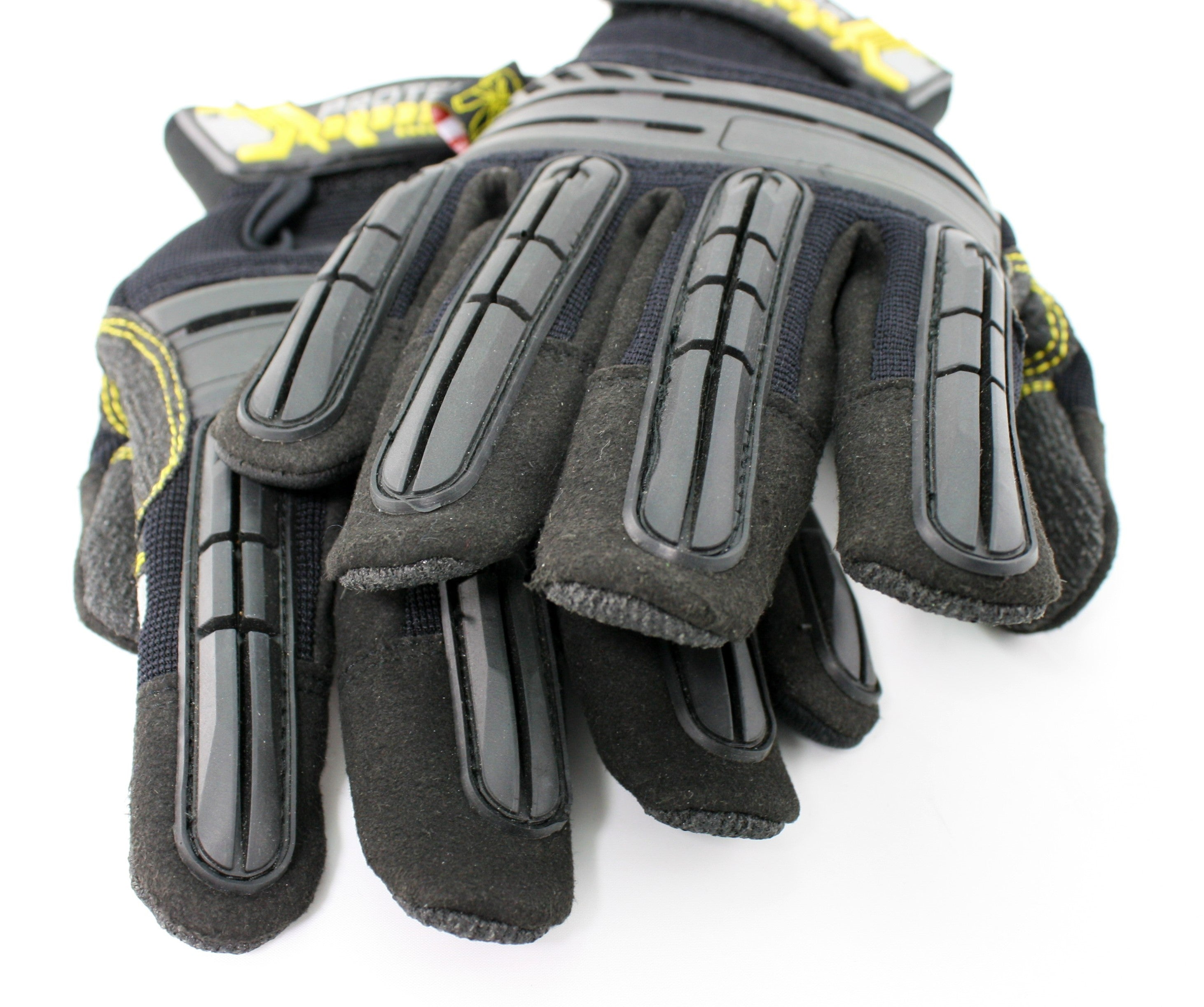 Dirty Rigger Protector Glove, close up of the fingertips of a pair of gloves, showing the rubber protection