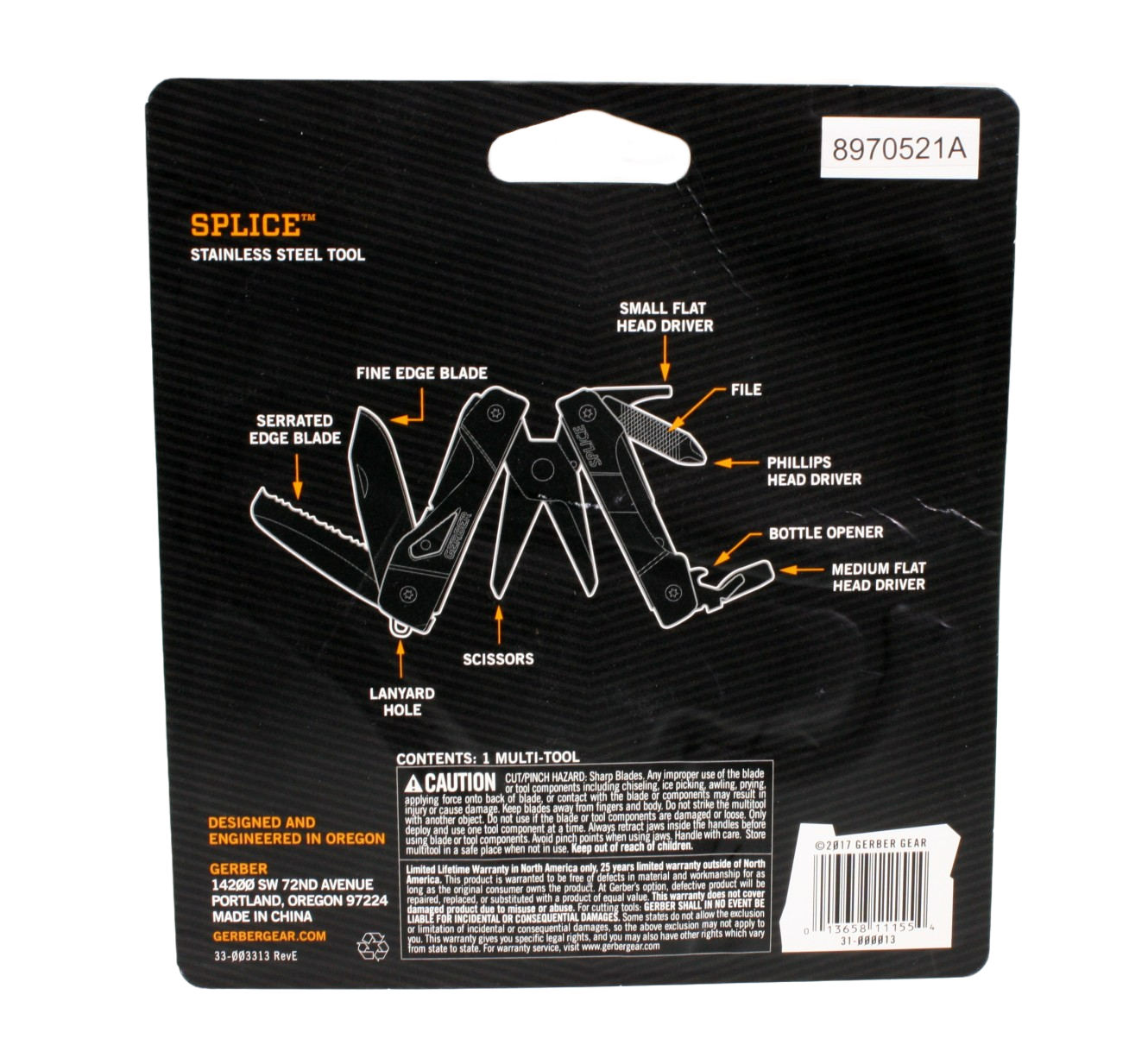 Back of packet, with parts of the tool labelled