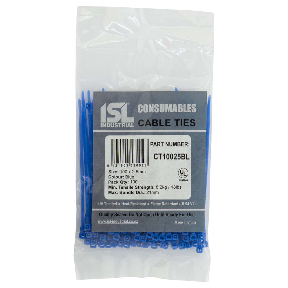 ISL Cable Ties, 100mm x 2.5mm, blue, in a pack of 100