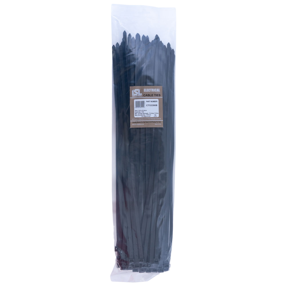 ISL Cable Ties, 533mm x 9.0mm, black, in a pack of 100