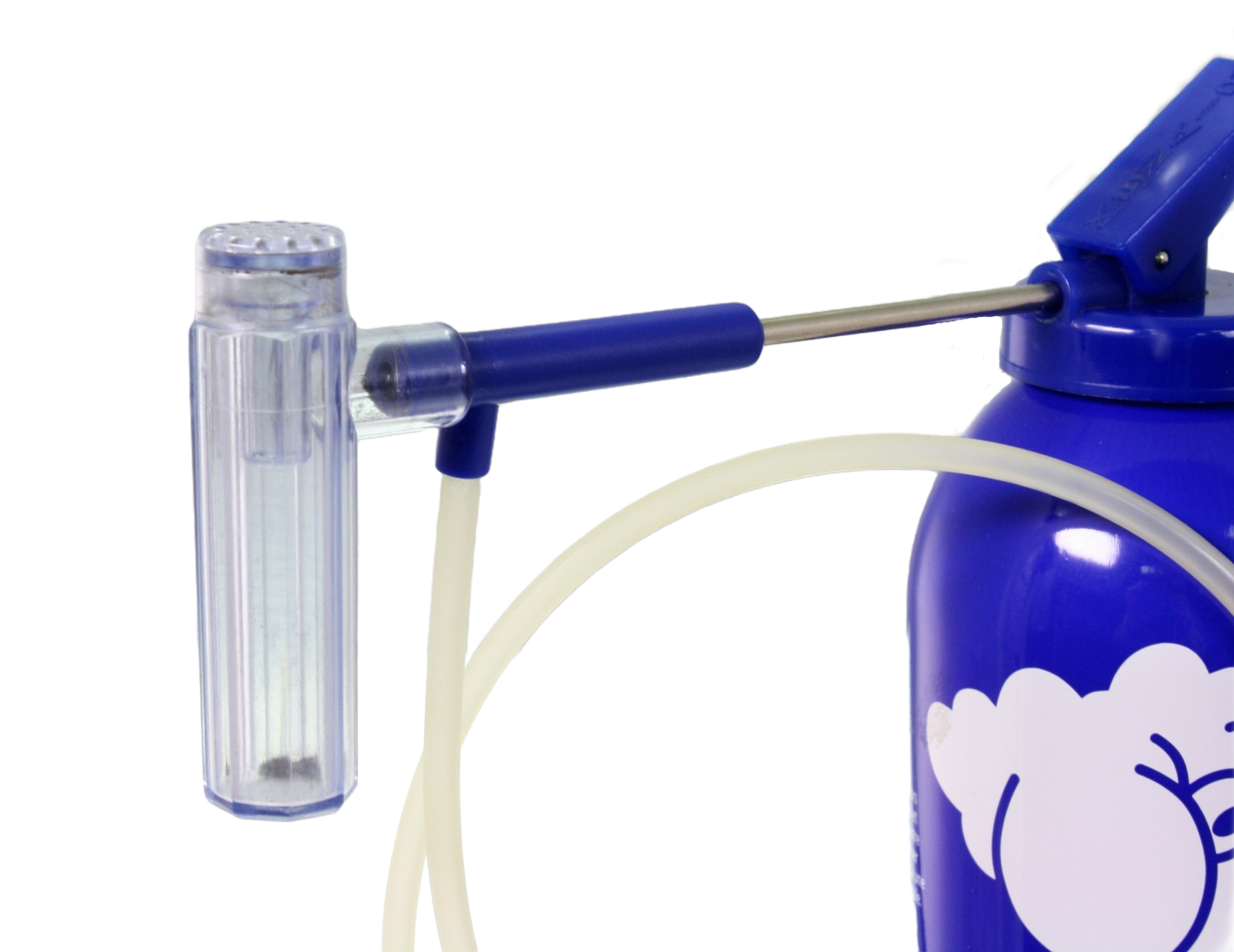 Close up of dust vac on can, showing collected dust