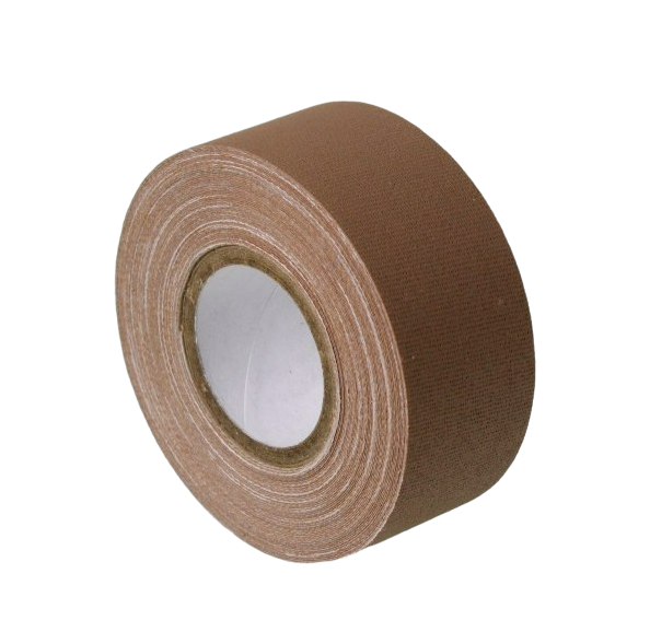 A close up of a single roll of brown Micro Gaffer 1" tape