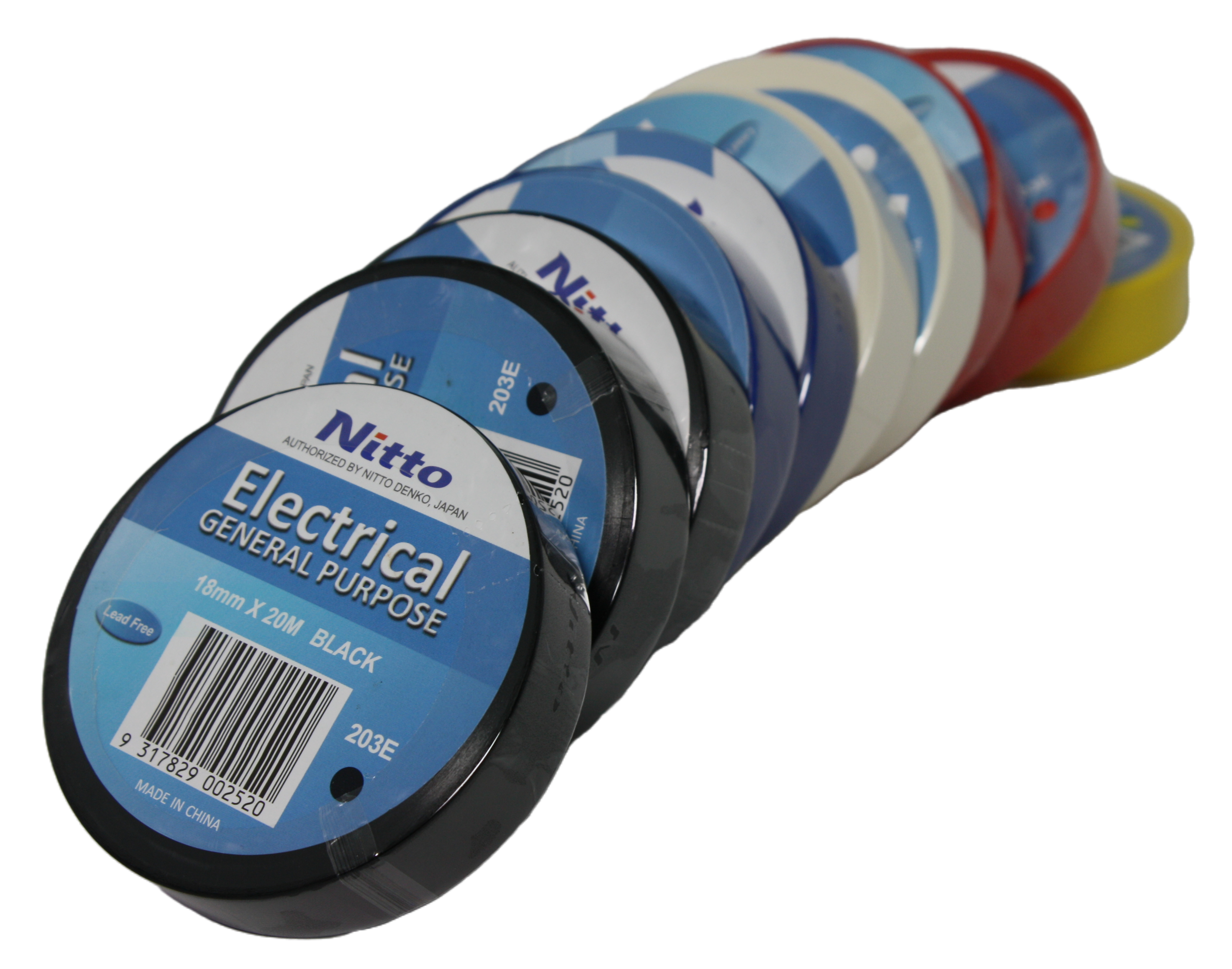 10 rolls of Nitto electrical tape, stacked
