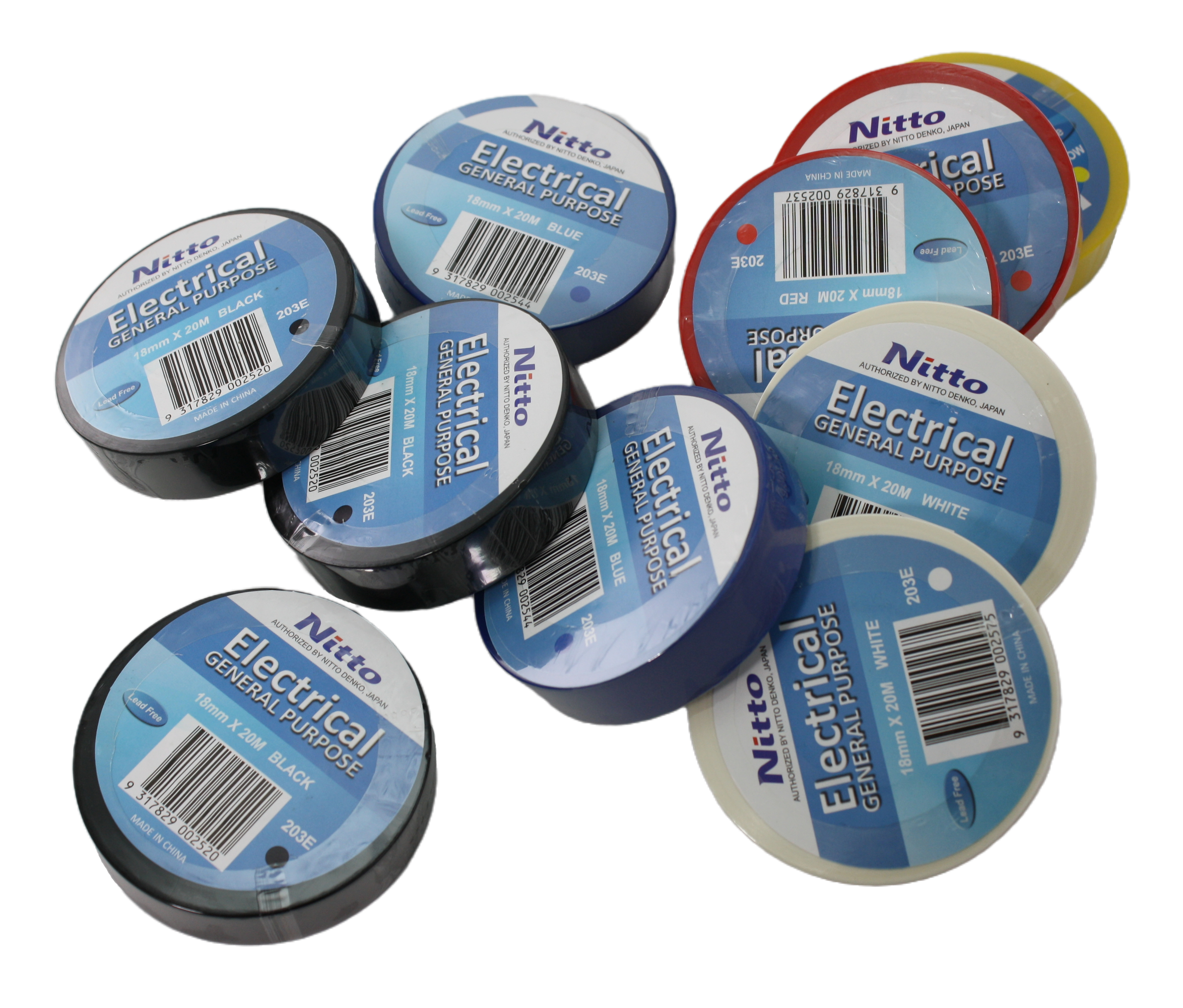 10 rolls of Nitto electrical tape, scattered