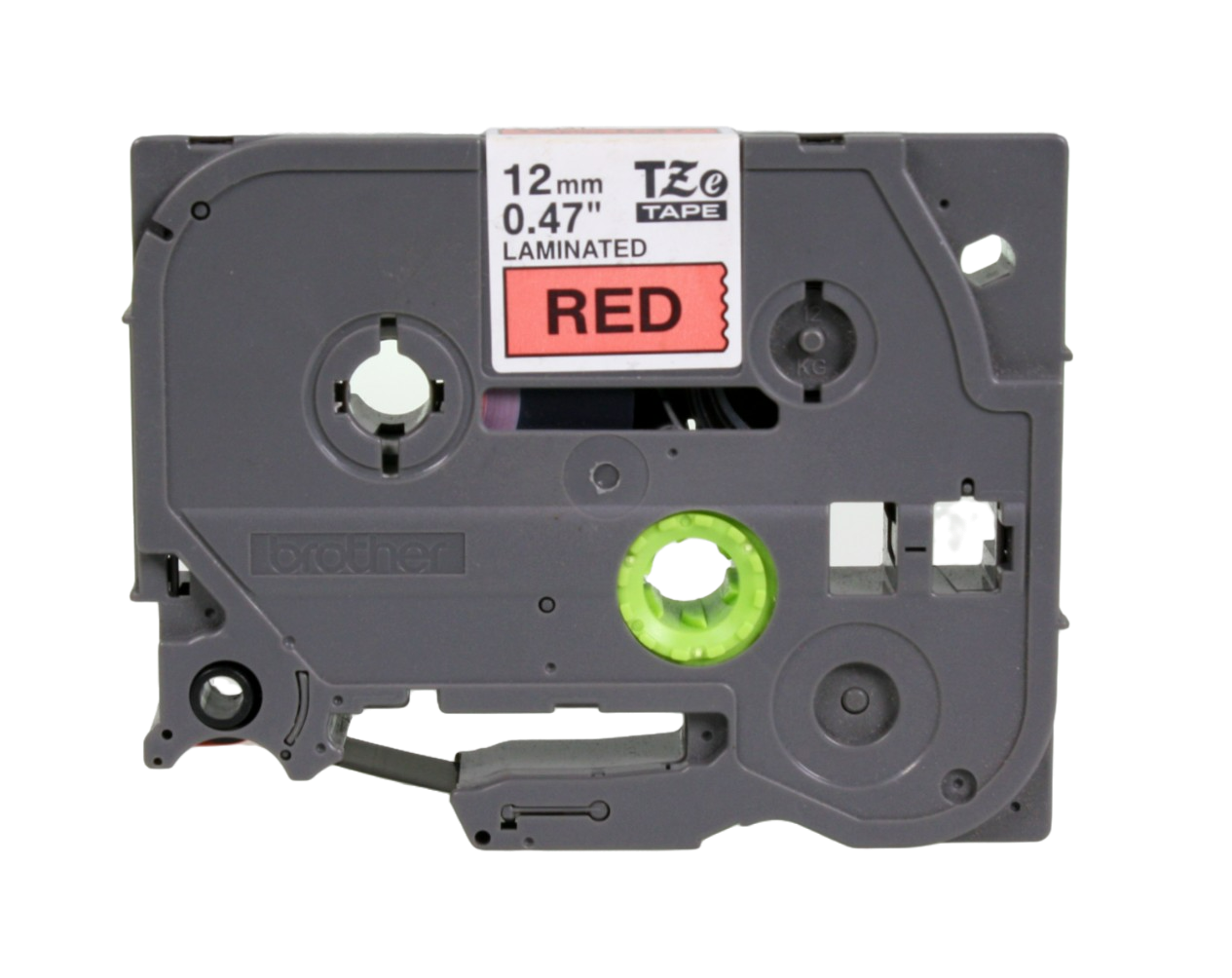 A 12mm black text on red tape casette