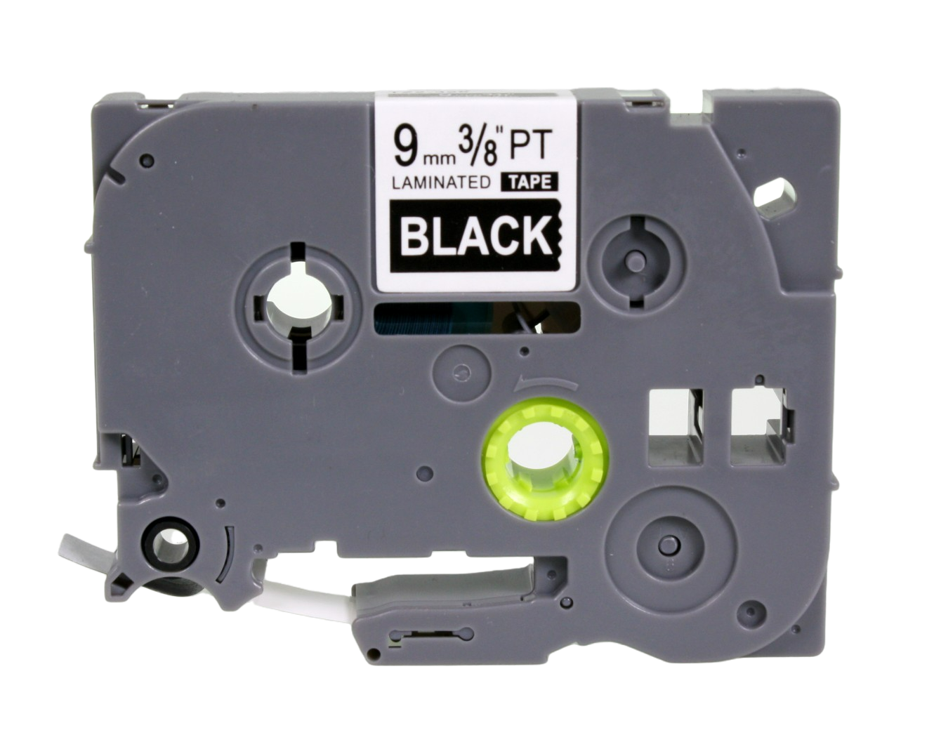 A 9mm white text on black casette