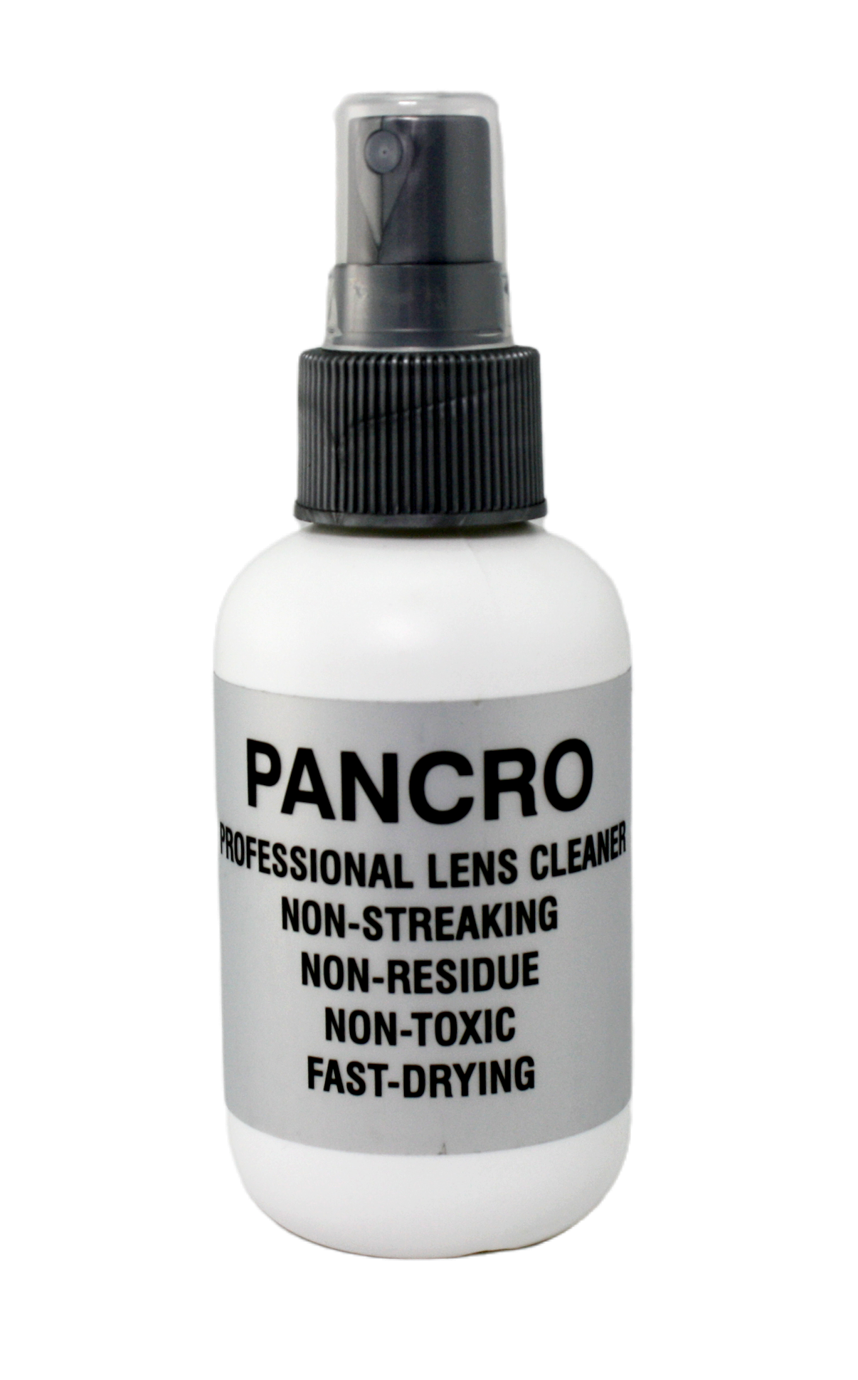 A bottle of Pancro lens cleaner, with lid on