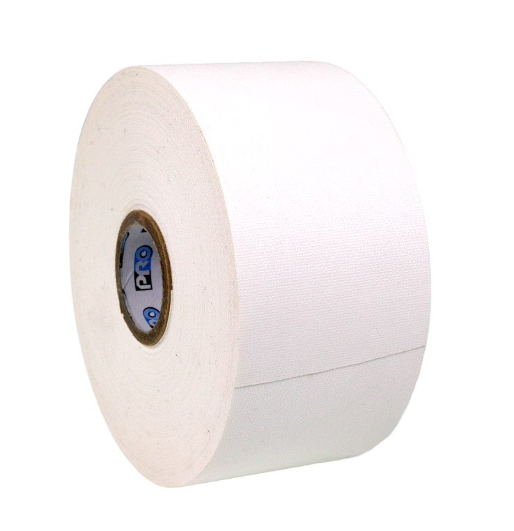 A close up of a 2" roll of Pro Gaff tape, small core, white
