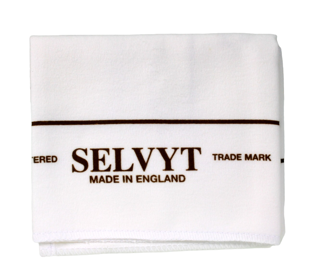 Folded cloth, showing the words "Selvyt. Made In England"