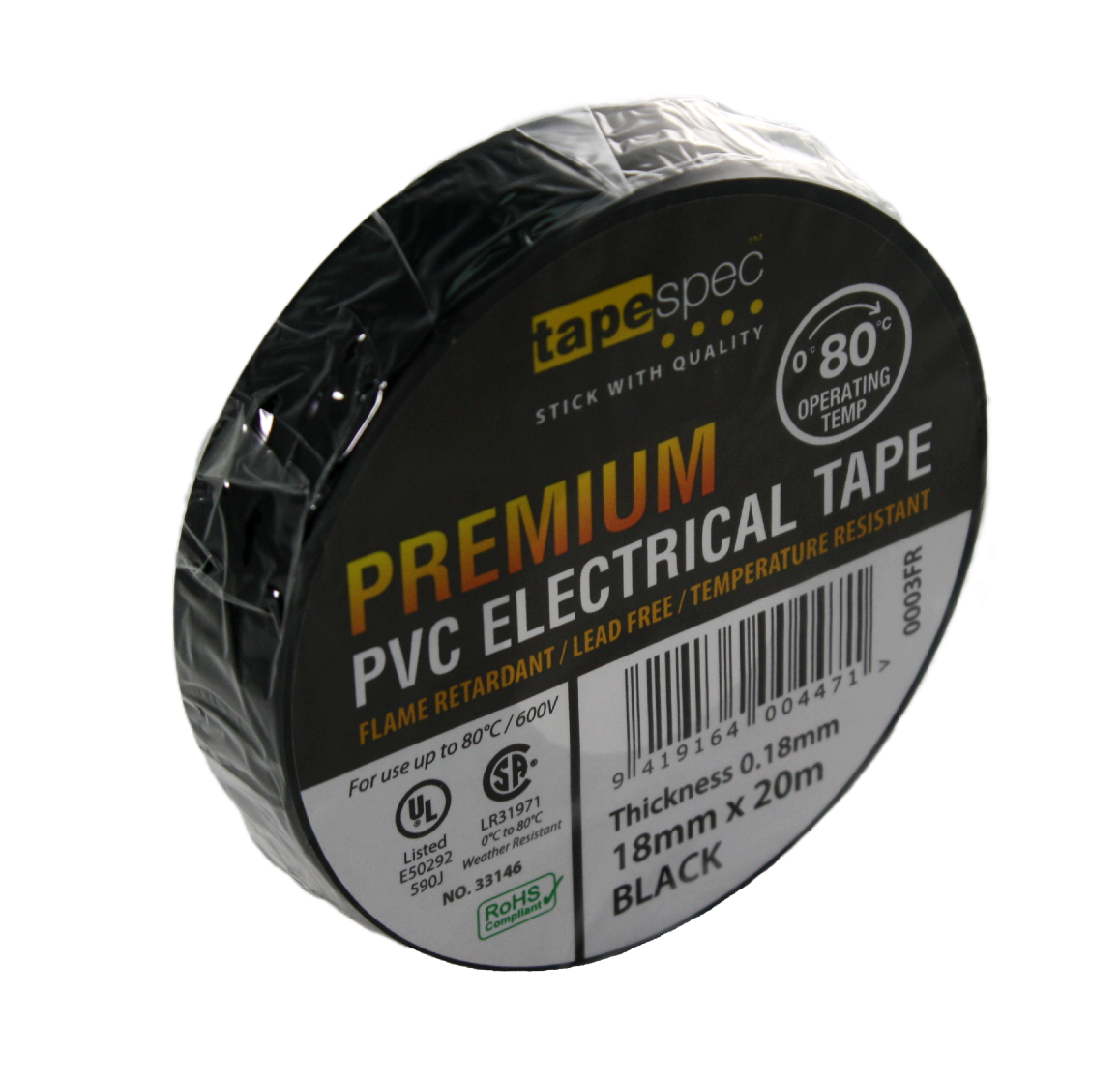 TapeSpec electrical tape, black, side