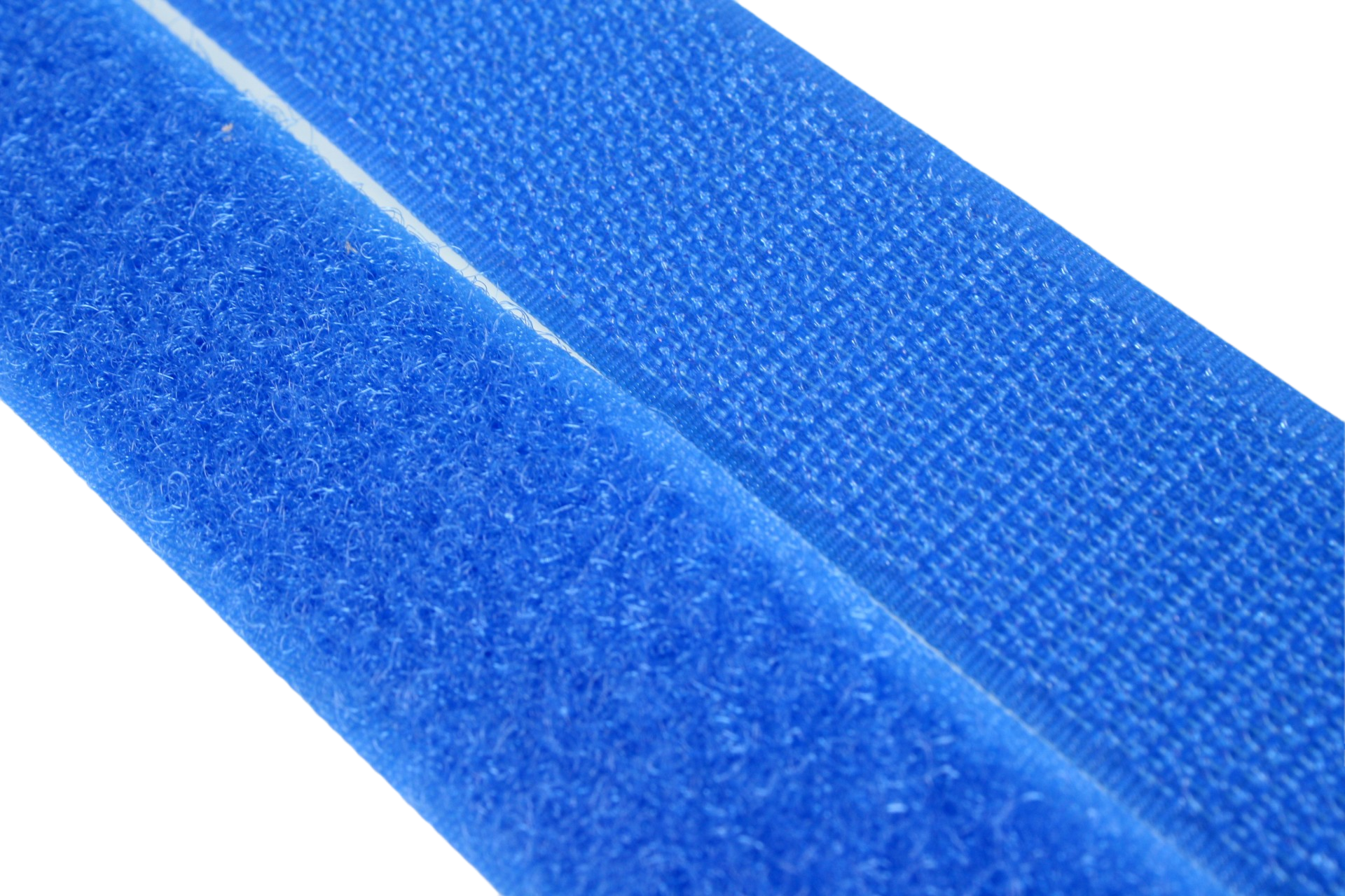 Both blue hook and loop tapes side by side, comparing the texture