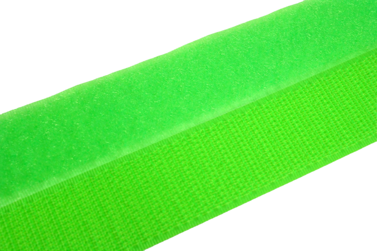 Both green hook and loop tapes side by side, comparing the texture