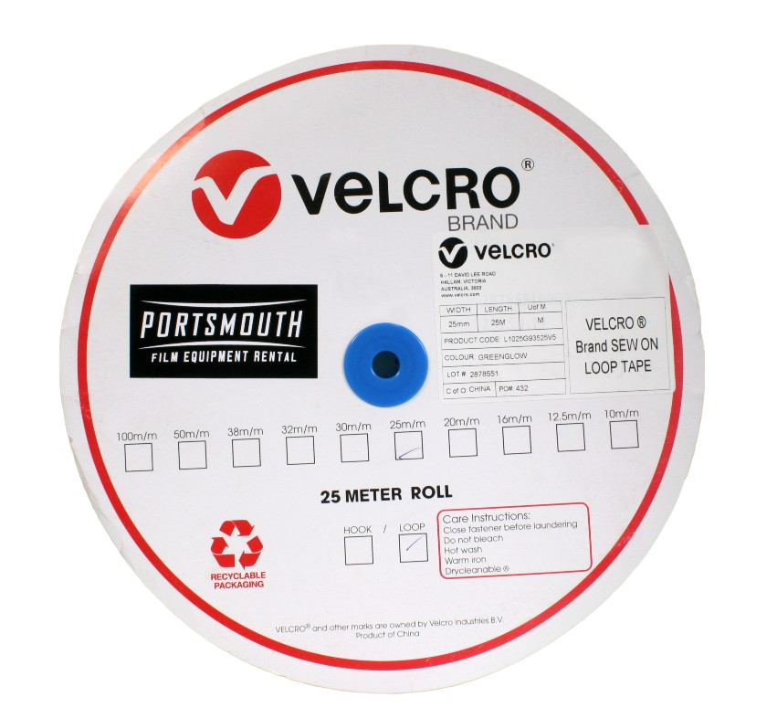 A roll of the green loop tape, front view, showing the label