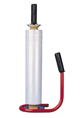An example of the product with a roll of pallet wrap, ready to use.