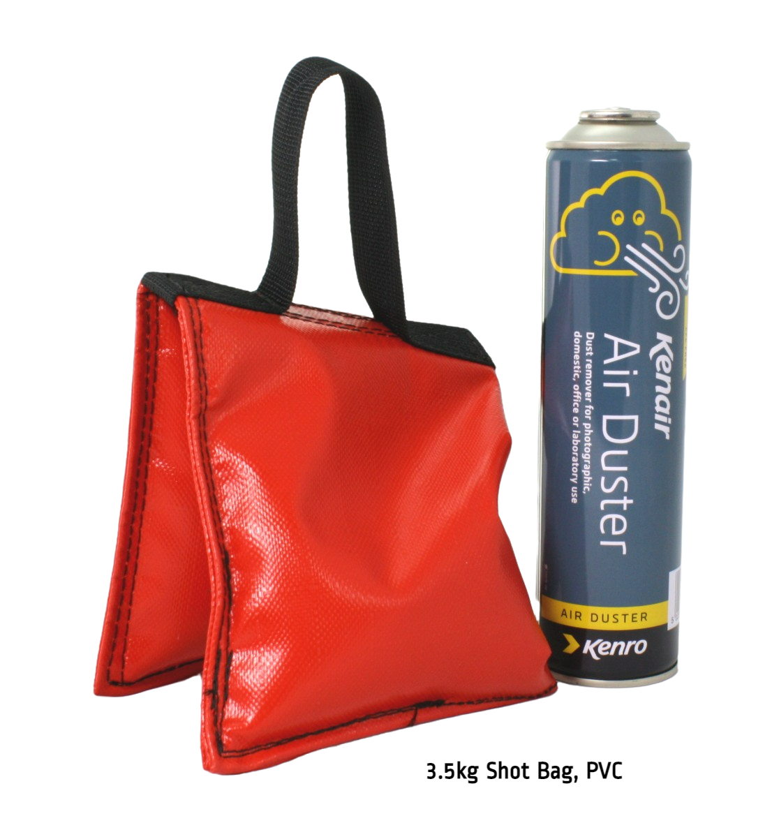 3.5kg Shot Bag, Red PVC, with a Kenair can for scale comparison