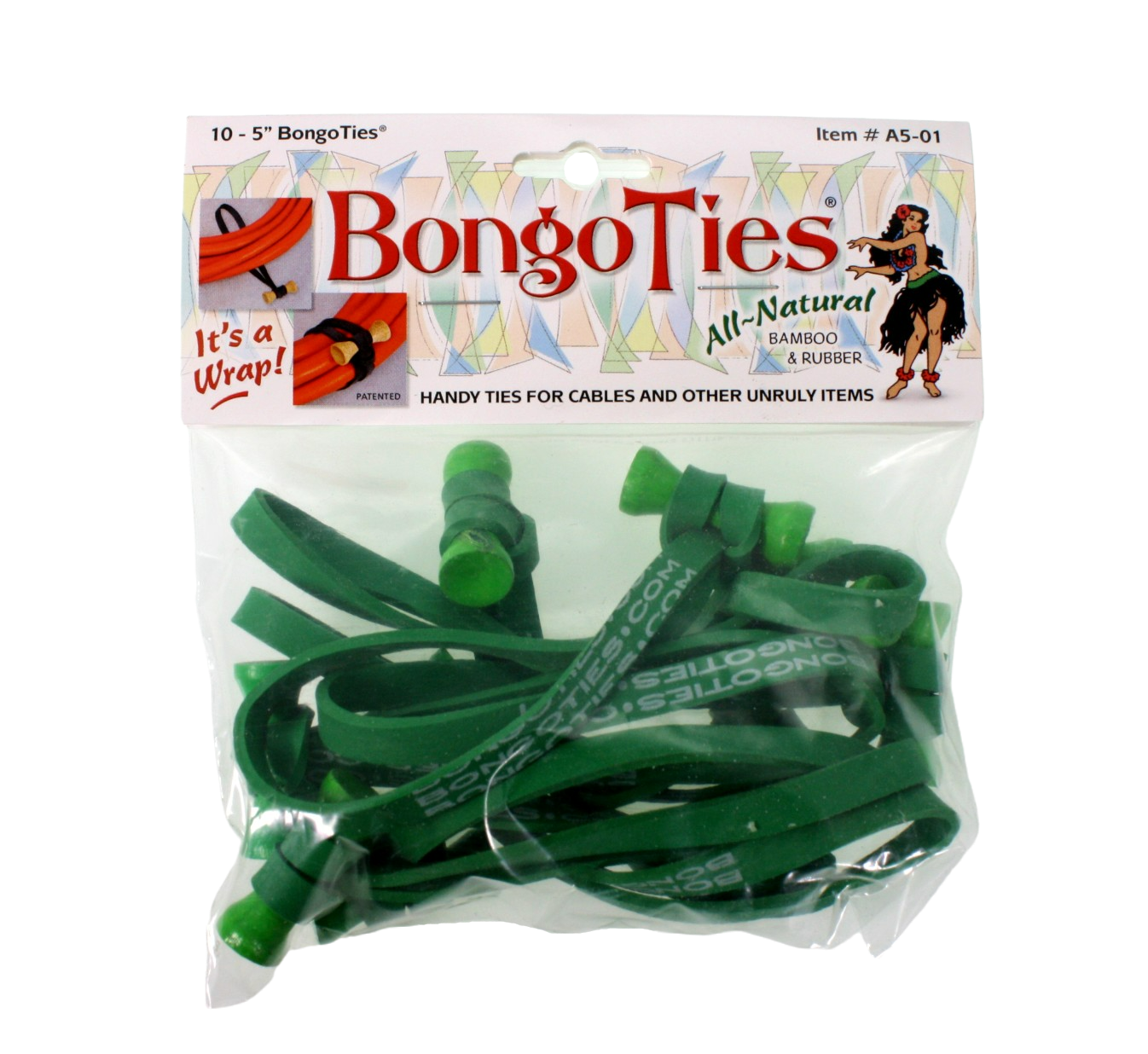 Packet of 10 Bongo Ties, Green colour