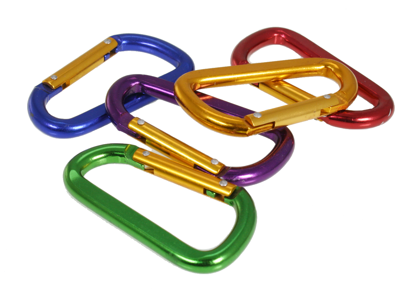 5 different colours of carabiners.