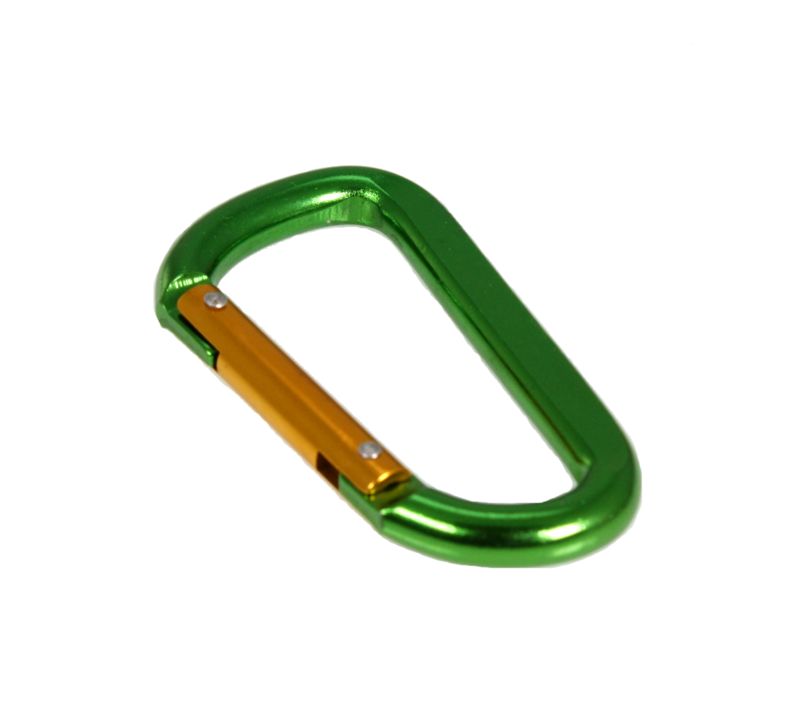 A single green and gold carabiner