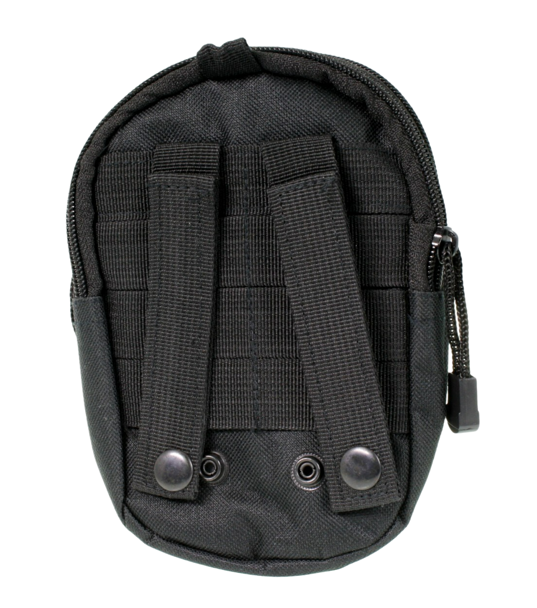 Black pouch, back view showing belt loops undone