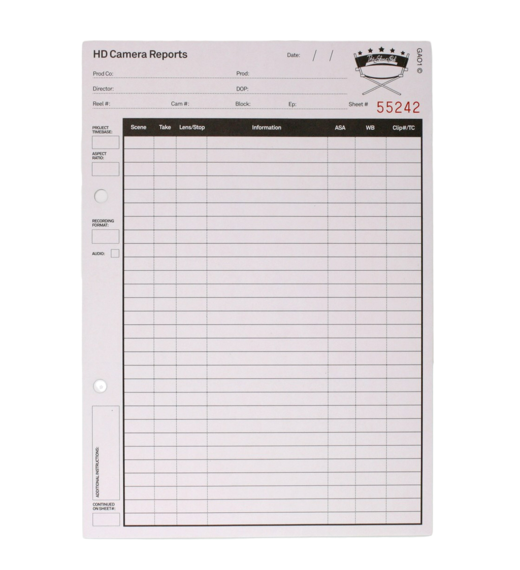 Camera Report Sheet Examples HD Camera Report Pad | Portsmouth Rentals
