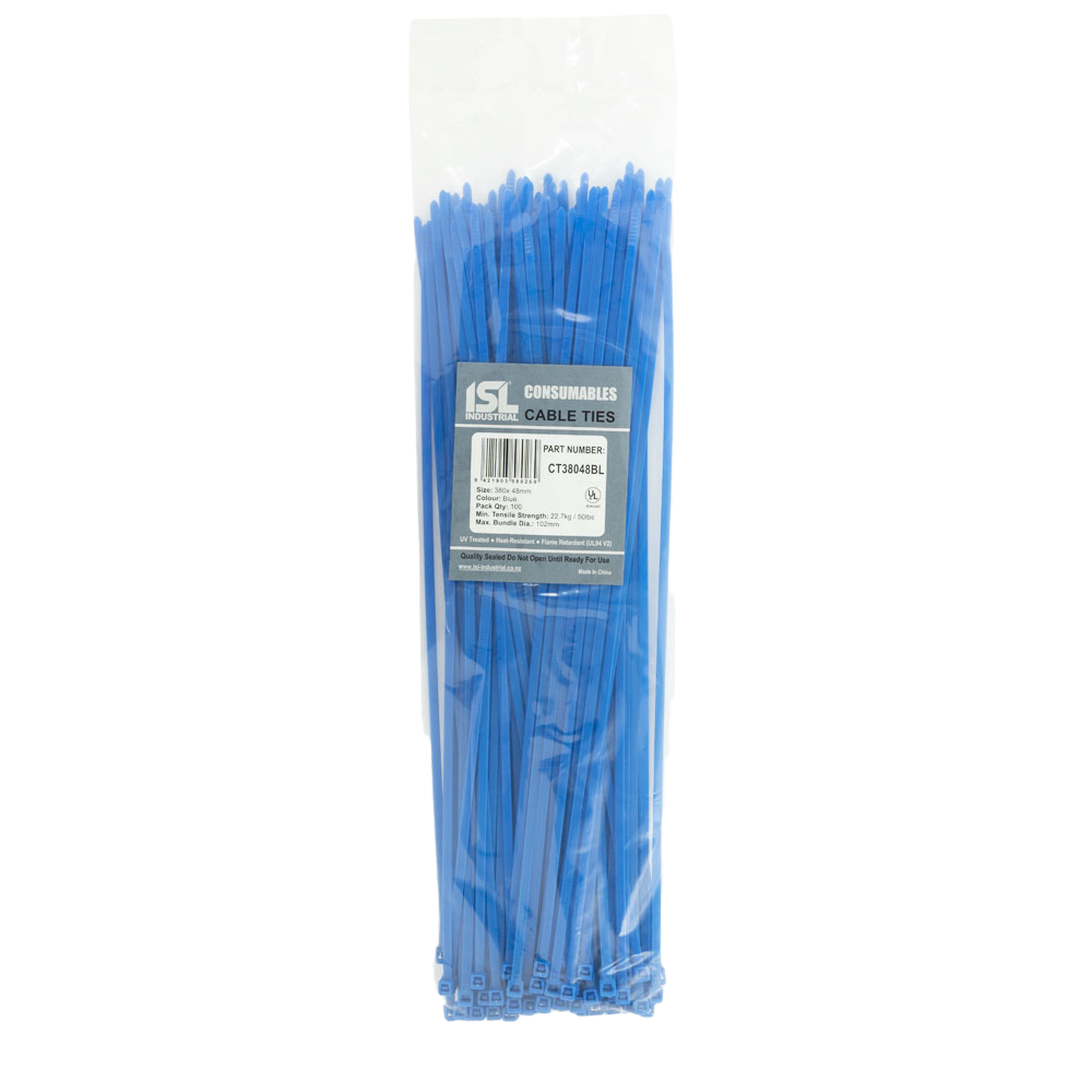 ISL Cable Ties, 380mm x 4.8mm, blue, in a pack of 100