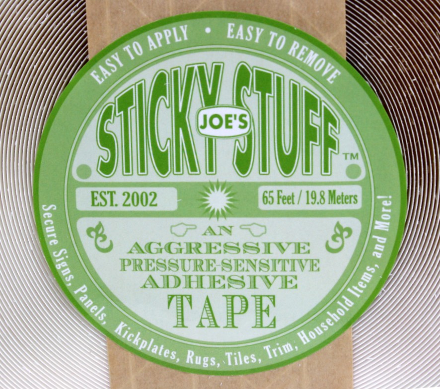Close up view of the Joe's Sticky Stuff 1" clear label