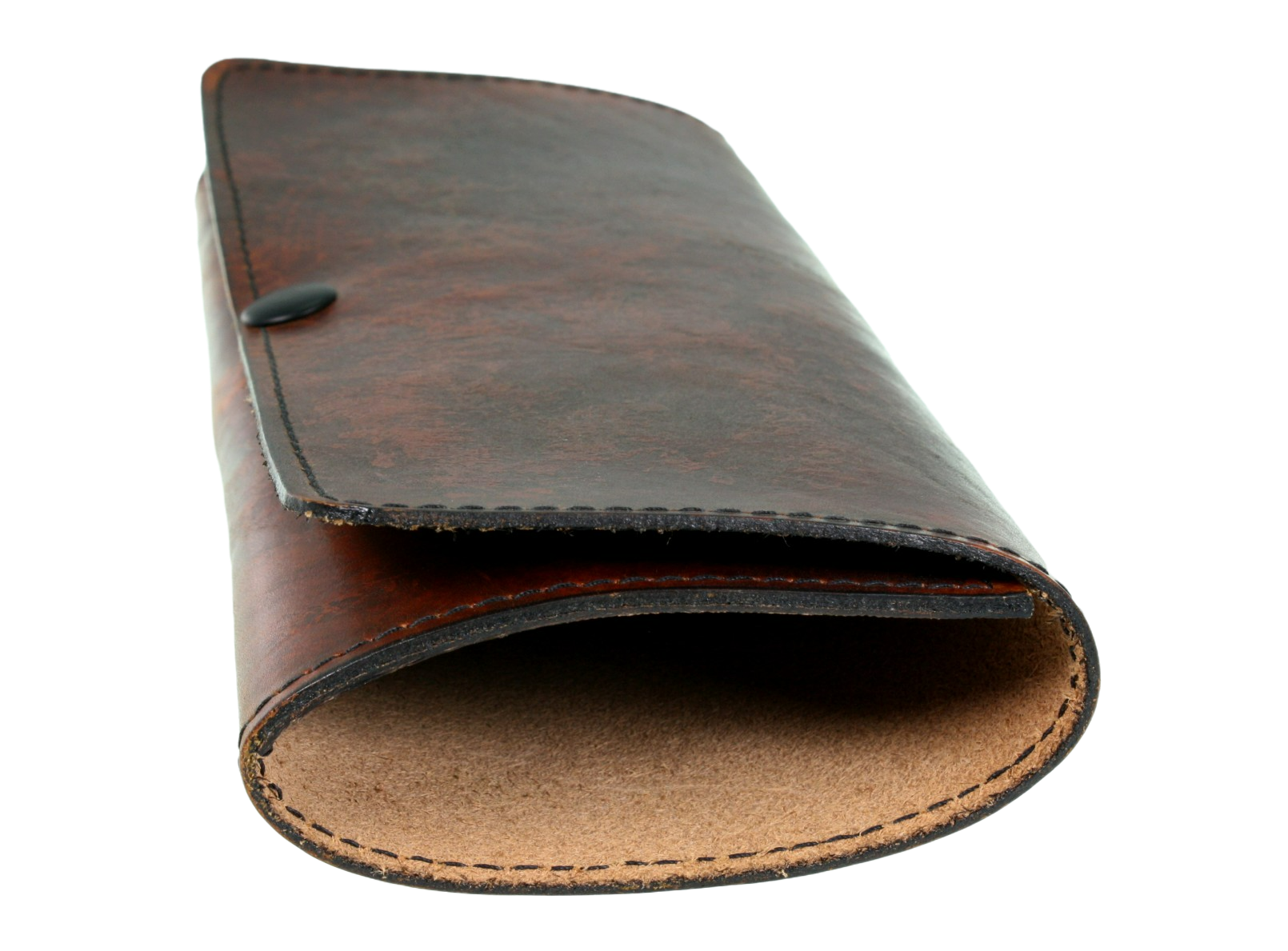 Side view showing stitching, wallet closed