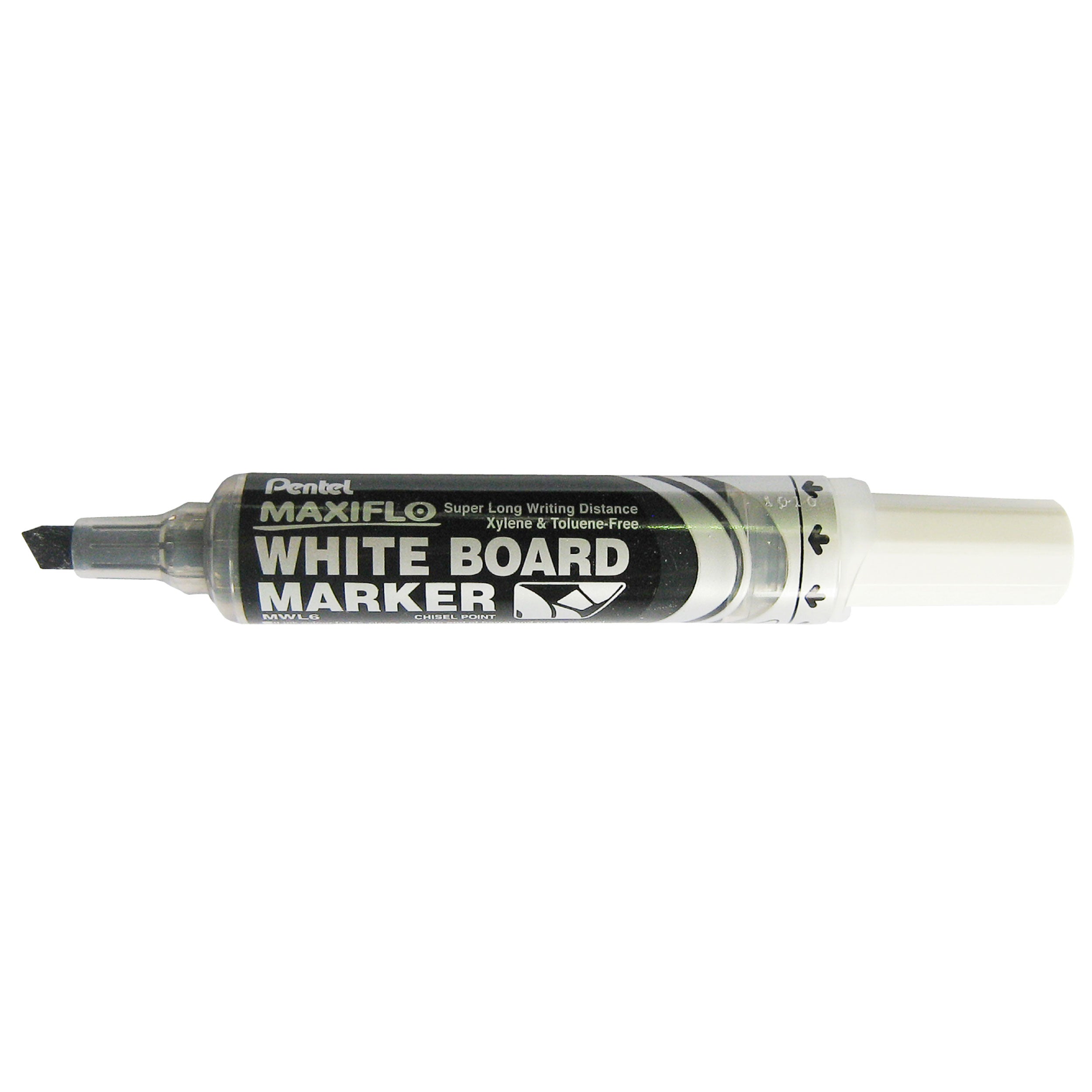 Pentel Maxiflo Whiteboard Marker, Chisel Tip, black, lid off