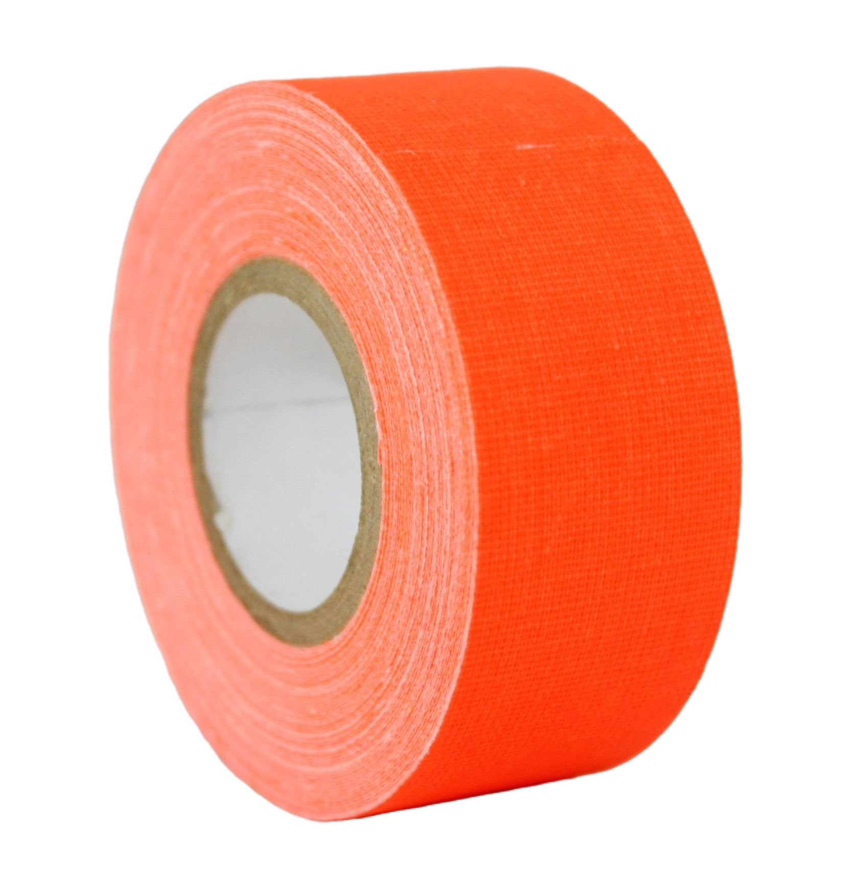 A close up of a single roll of fluorescent orange Micro Gaffer 1" tape.