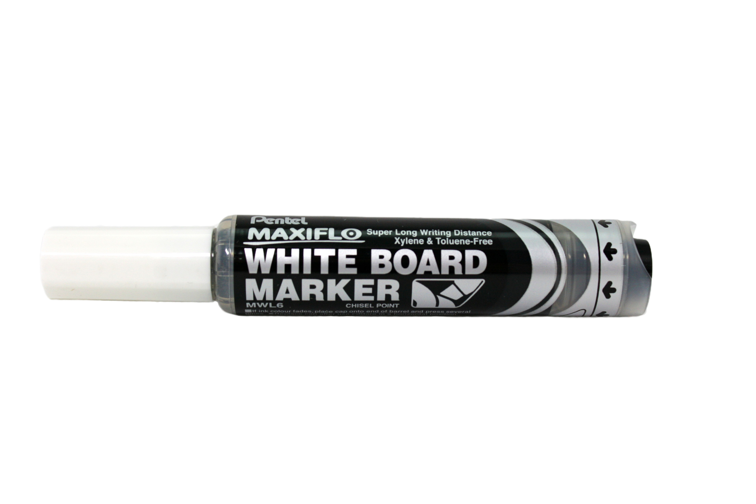 Pentel Maxiflo Whiteboard Marker, Chisel Tip, black, lid on