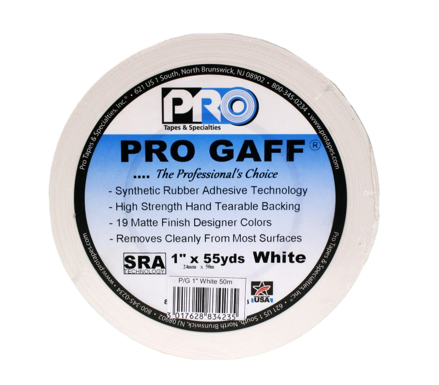 Pro Gaff 1" White, 50m roll, front view, showing the label
