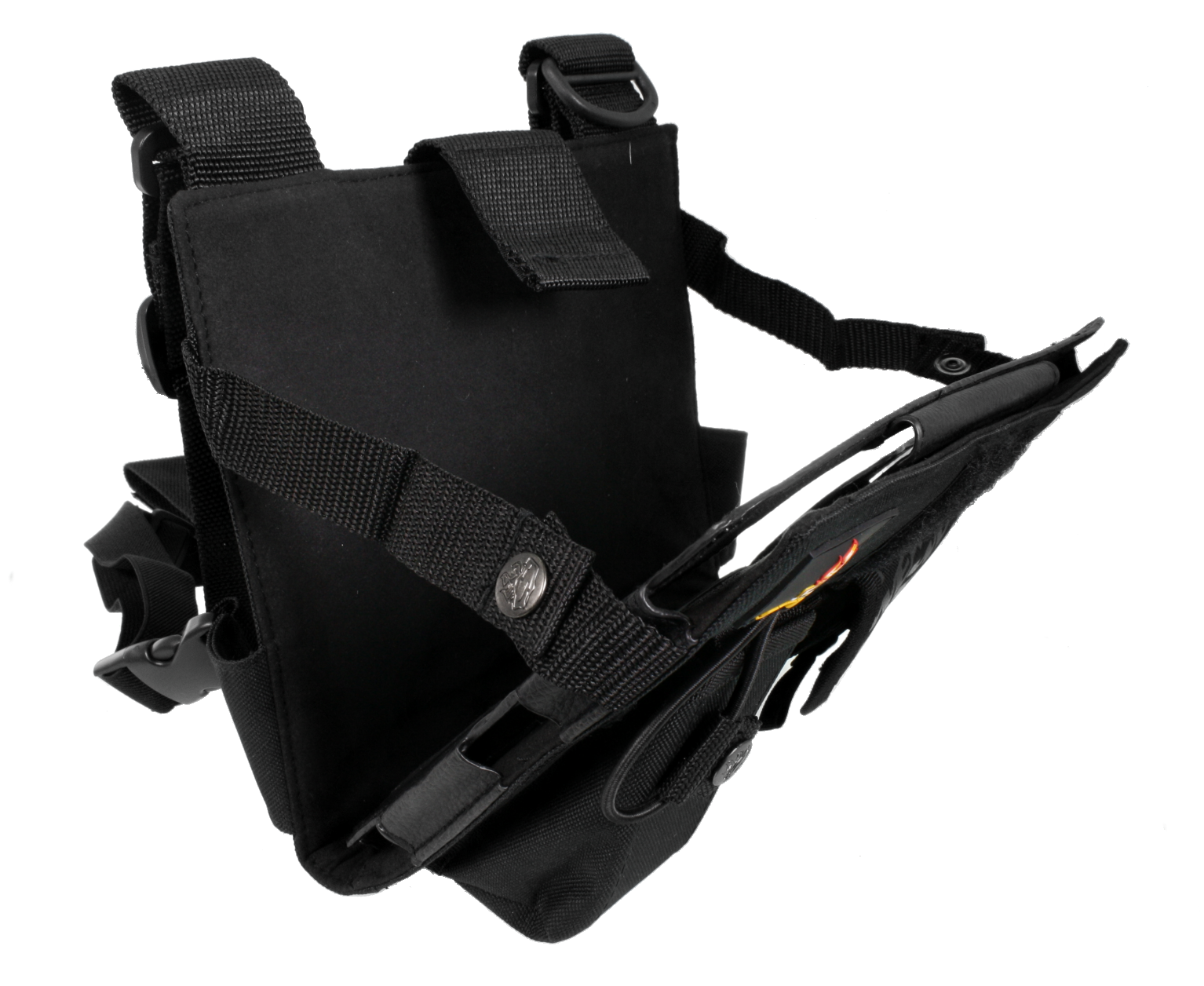 Front open, showing the iPad pocket and support straps