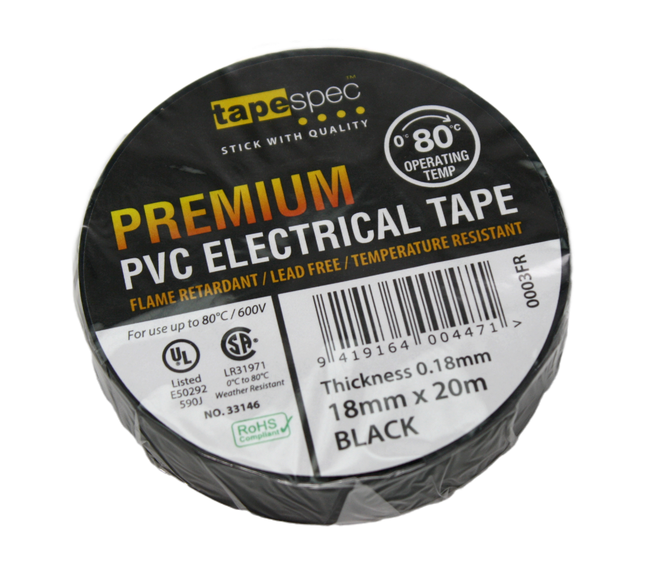 TapeSpec electrical tape, black, front
