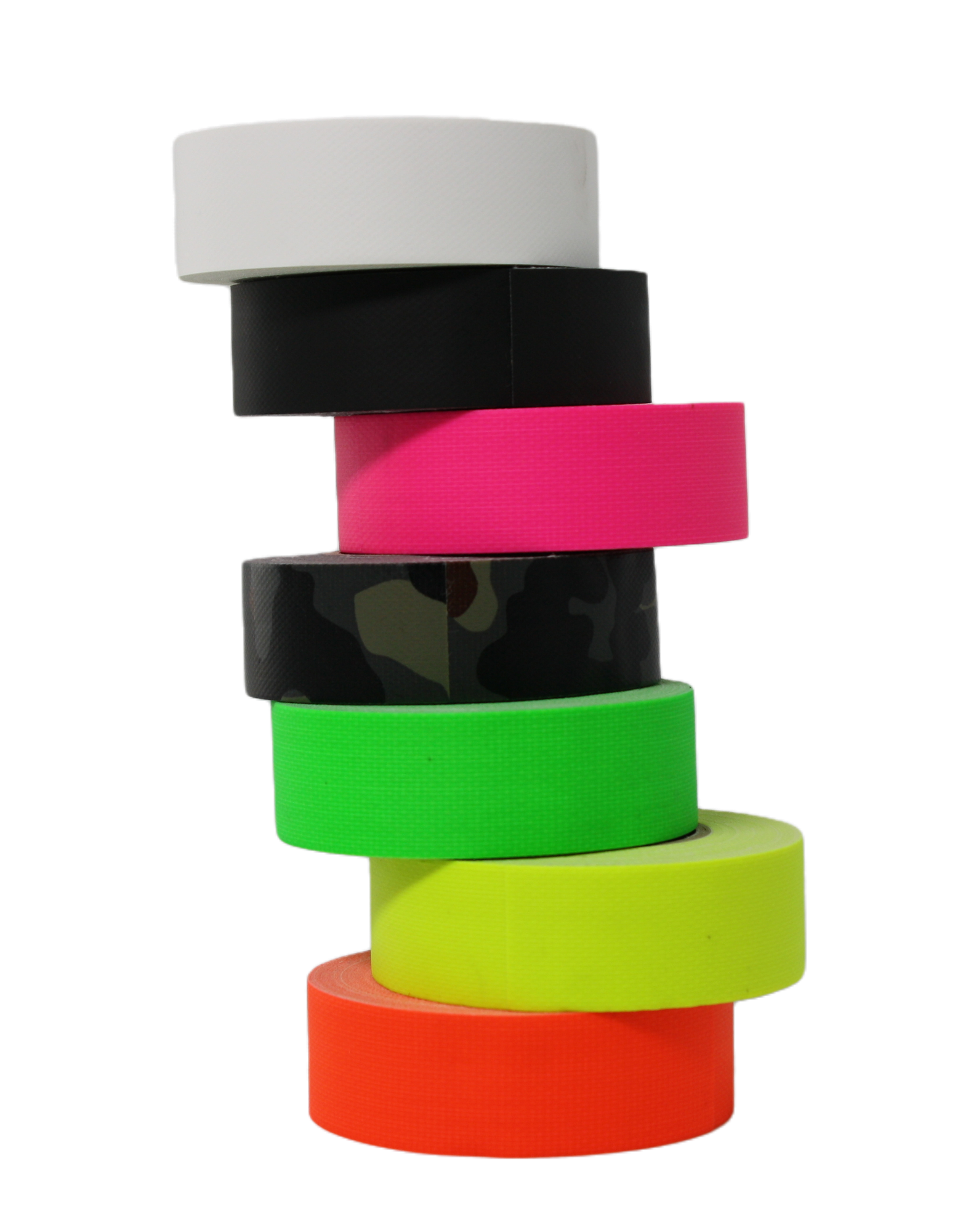 A stack of 6 colours of TapeSpec small core cloth tape